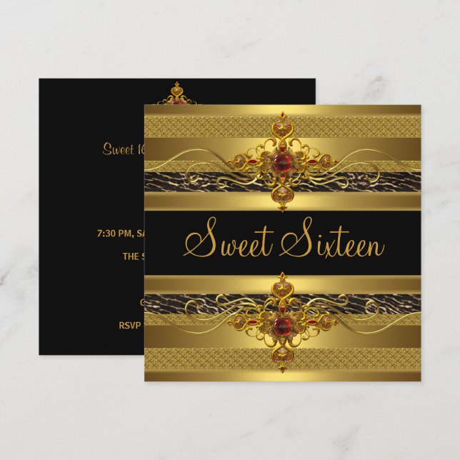 Sweet Sixteen Birthday Wild Elegant Rich Gold Invitation (Front/Back)