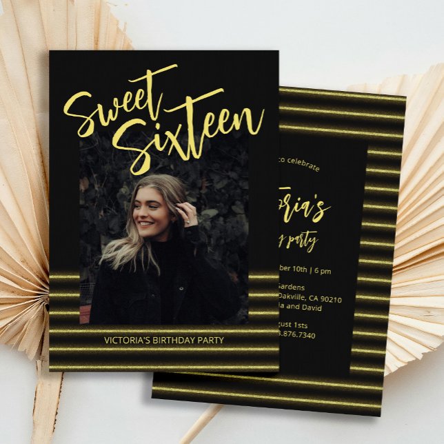 Sweet Sixteen Black and Gold Birthday Party  Invitation (Creator Uploaded)