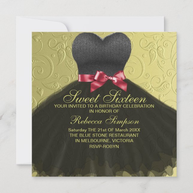 Sweet Sixteen Black Dress Birthday Invitation (Front)