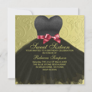 Sweet Sixteen Black Dress Birthday Invitation