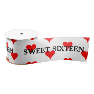 Sweet Sixteen Black Red Hearts Satin Ribbon