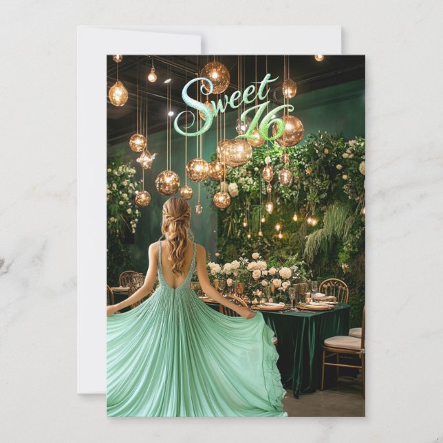 Sweet Sixteen Blonde Girl Emerald Green BallRoom Invitation (Front)