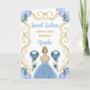 Sweet Sixteen Blonde Princess Blue Happy Birthday Card