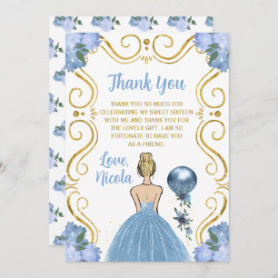 Sweet Sixteen Blonde Princess Blue Happy Birthday Thank You Card