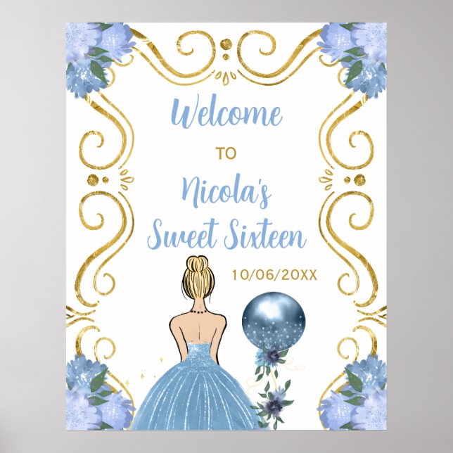 Sweet Sixteen Blonde Princess Blue Welcome Poster (Front)