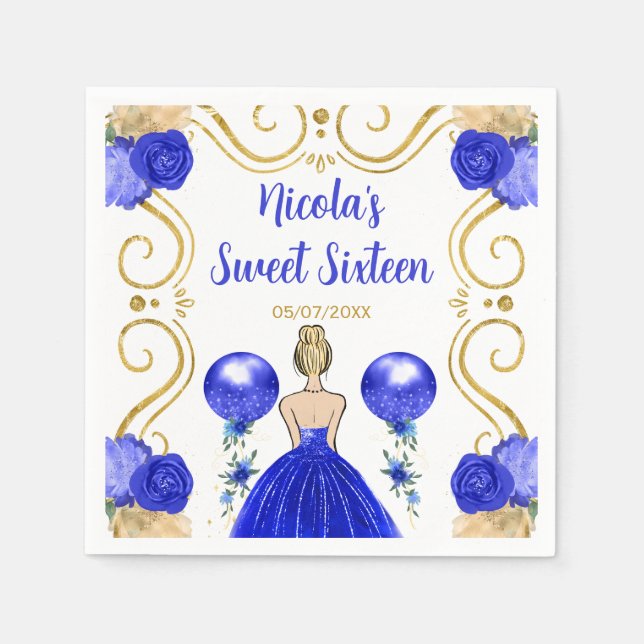 Sweet Sixteen Blonde Princess in Blue Napkin (Front)