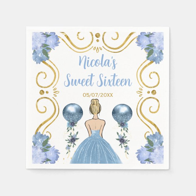 Sweet Sixteen Blonde Princess in Dusty Blue Napkin (Front)