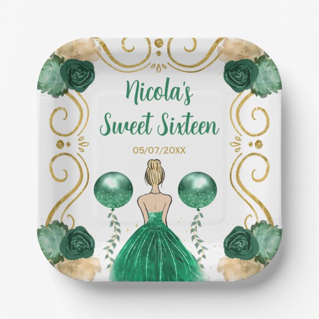 Sweet Sixteen Blonde Princess in Green Paper Plate (Front)