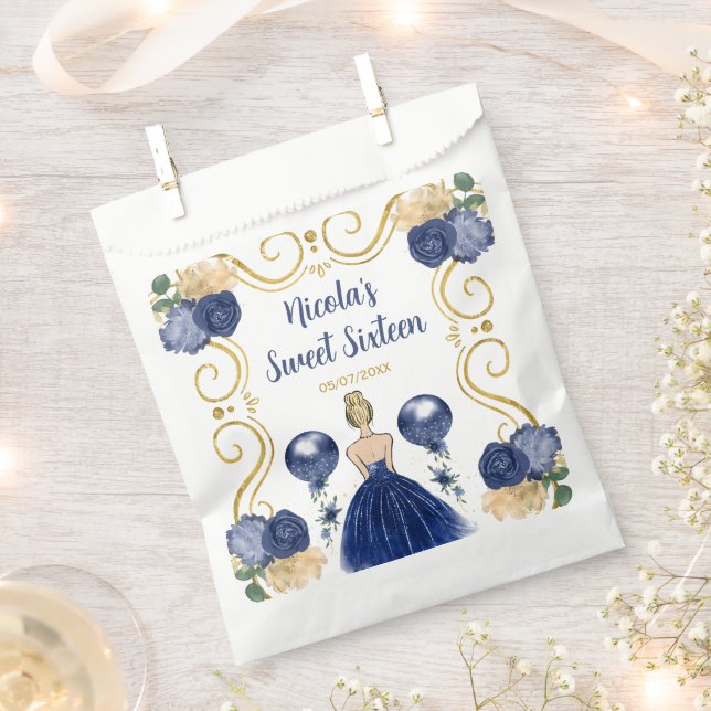 Sweet Sixteen Blonde Princess in Navy Blue Favour Bags (Clipped)