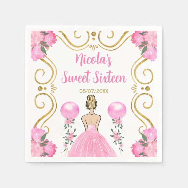 Sweet Sixteen Blonde Princess in Pink Napkin (Front)