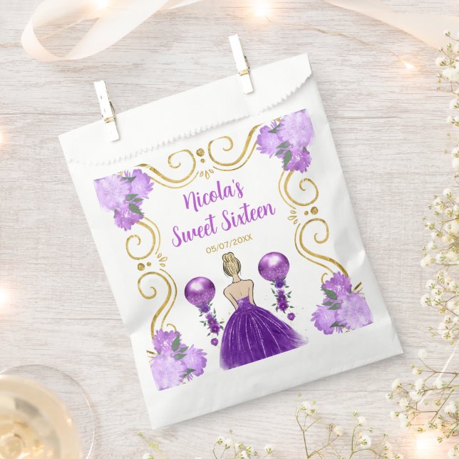 Sweet Sixteen Blonde Princess in Purple Favour Bags (Clipped)