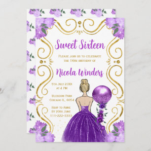 Sweet Sixteen Blonde Princess in Purple Invitation