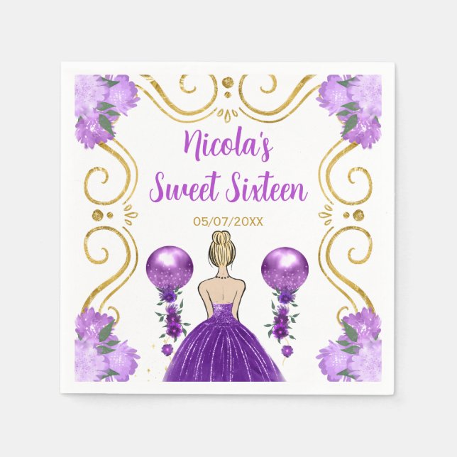 Sweet Sixteen Blonde Princess in Purple Napkin (Front)
