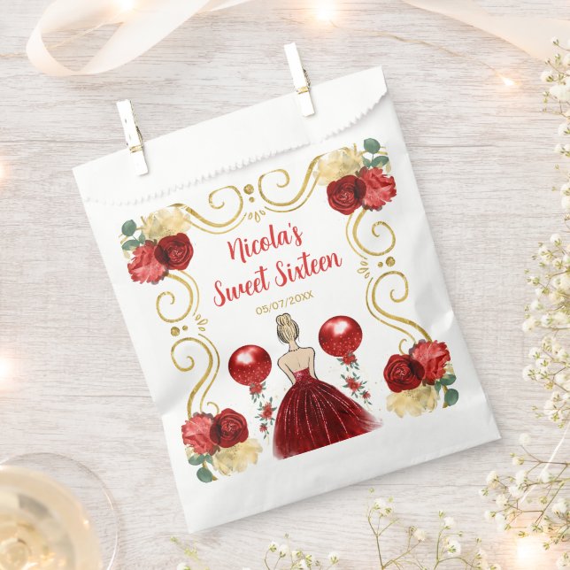 Sweet Sixteen Blonde Princess in Red Favour Bags (Clipped)