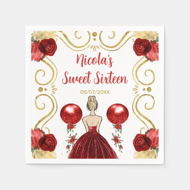 Sweet Sixteen Blonde Princess in Red Napkin (Front)