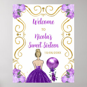 Sweet Sixteen Blonde Princess Purple Welcome Poster