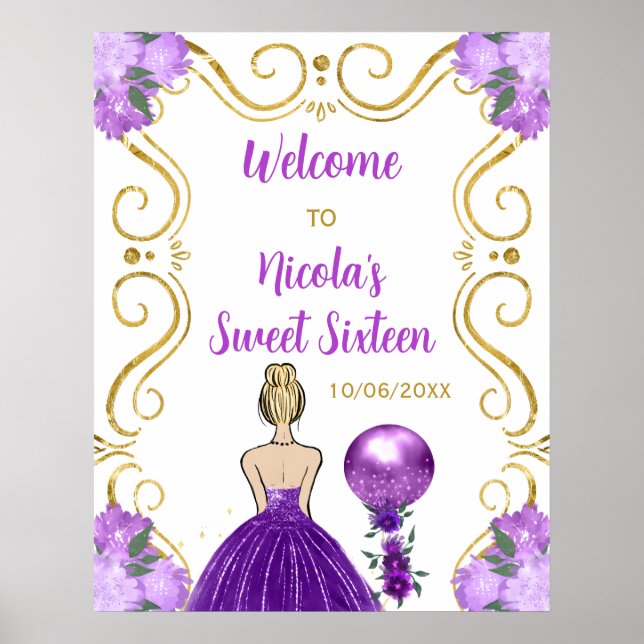 Sweet Sixteen Blonde Princess Purple Welcome Poster (Front)