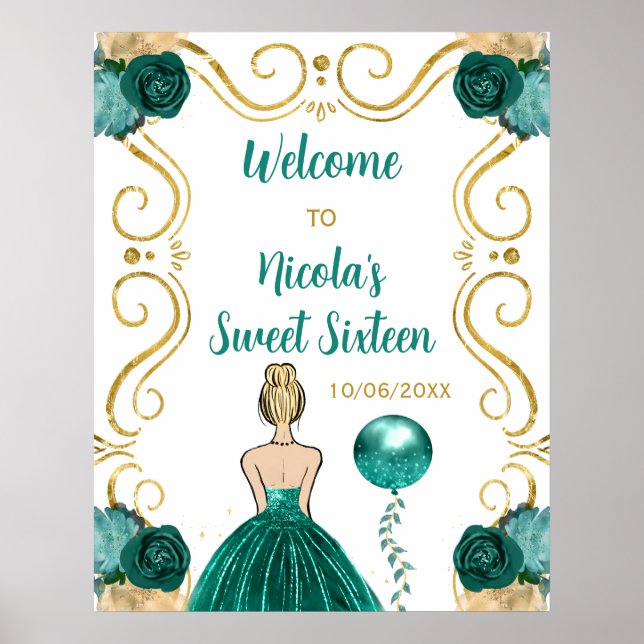 Sweet Sixteen Blonde Princess Teal Blue Welcome Poster (Front)