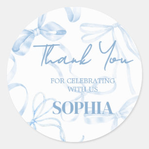 Sweet Sixteen Blue Bow Birthday Party Classic Round Sticker