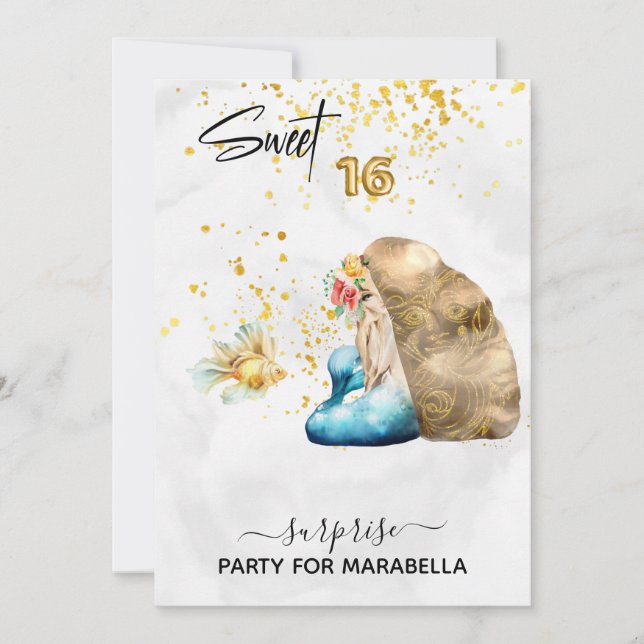 *~* SWEET SIXTEEN  Blue Mermaid Floral 16 Birthday Invitation (Front)