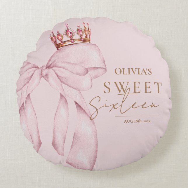 Sweet Sixteen Blush Pink Cute Round Cushion (Front)