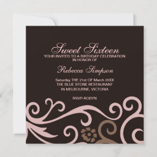 Sweet Sixteen Brown & Cream Swirl Birthday Invite