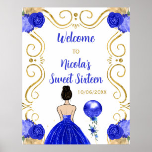 Sweet Sixteen Brown Hair Princess Blue Welcome Poster