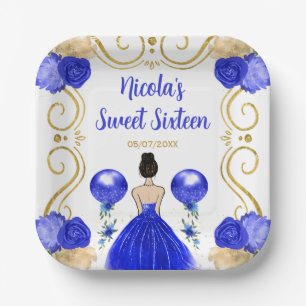 Sweet Sixteen Brown Hair Princess in Blue Paper Plate