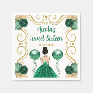 Sweet Sixteen Brown Hair Princess in Green Napkin