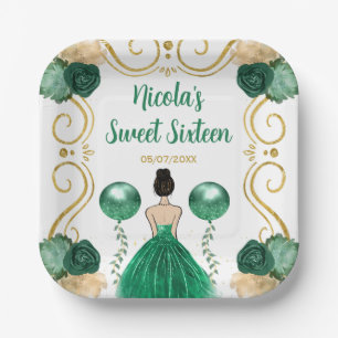 Sweet Sixteen Brown Hair Princess in Green Paper Plate