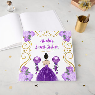 Sweet Sixteen Brown Hair Princess in Purple Guest Book