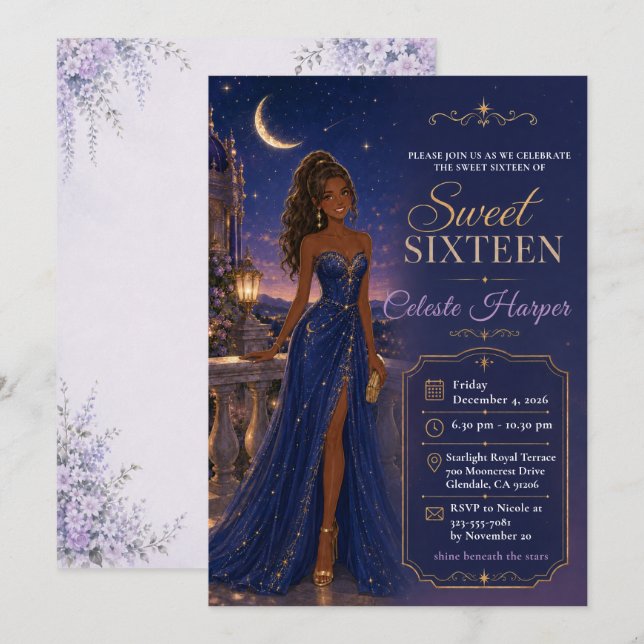 Sweet Sixteen Celestial Night Invitation (Front/Back)