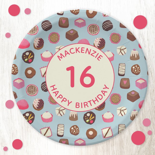 Sweet Sixteen Chocolate Candy Birthday Paper Plate (Creator Uploaded)