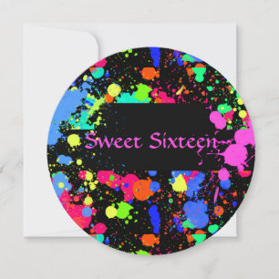 Sweet Sixteen, Colourful, Neon Paint, Invitation