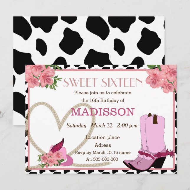 SWEET SIXTEEN Cowgirl birthday Invitation (Front/Back)