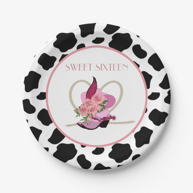 SWEET SIXTEEN Cowgirl birthday Paper Plate (Front)