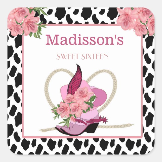 SWEET SIXTEEN Cowgirl birthday  thank you Square Sticker (Front)