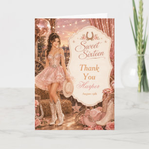 Sweet Sixteen Cowgirl Party Thank You Card