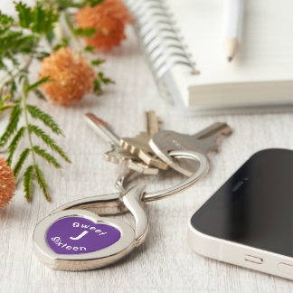Sweet Sixteen Custom Initial Purple and White Key Ring
