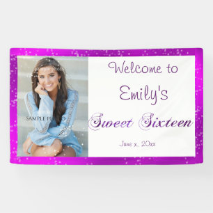 Sweet Sixteen, Custom Photo, Purple, Sparkle Banner