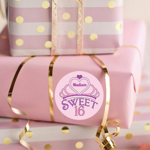 Sweet Sixteen Cute Tiara Pink Birthday Party Classic Round Sticker