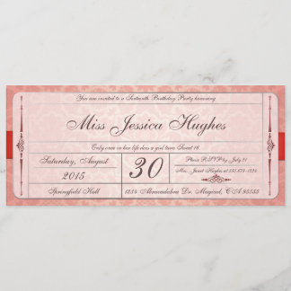 Sweet Sixteen Damask Ticket Invitation