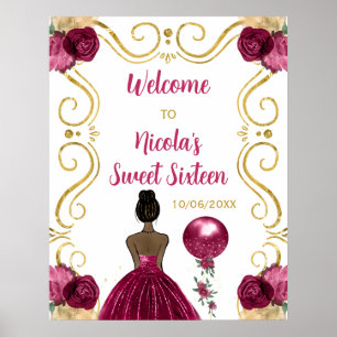 Sweet Sixteen Dark Skin Princess Burgundy Welcome Poster