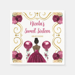 Sweet Sixteen Dark Skin Princess in Burgundy Red Napkin