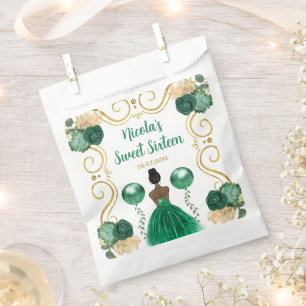 Sweet Sixteen Dark Skin Princess in Green Favour Bags