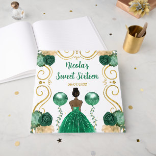 Sweet Sixteen Dark Skin Princess in Green Guest Book