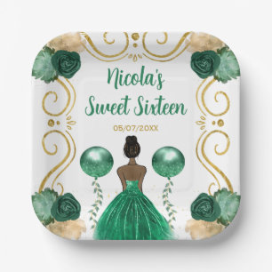Sweet Sixteen Dark Skin Princess in Green Paper Plate