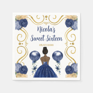 Sweet Sixteen Dark Skin Princess in Navy Blue Napkin