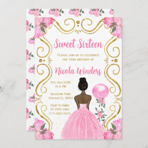 Sweet Sixteen Dark Skin Princess in Pink Invitation