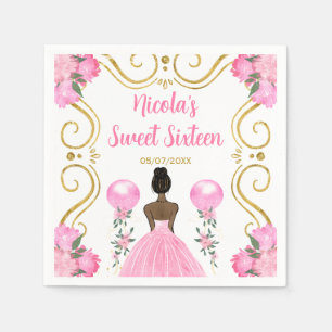 Sweet Sixteen Dark Skin Princess in Pink Napkin
